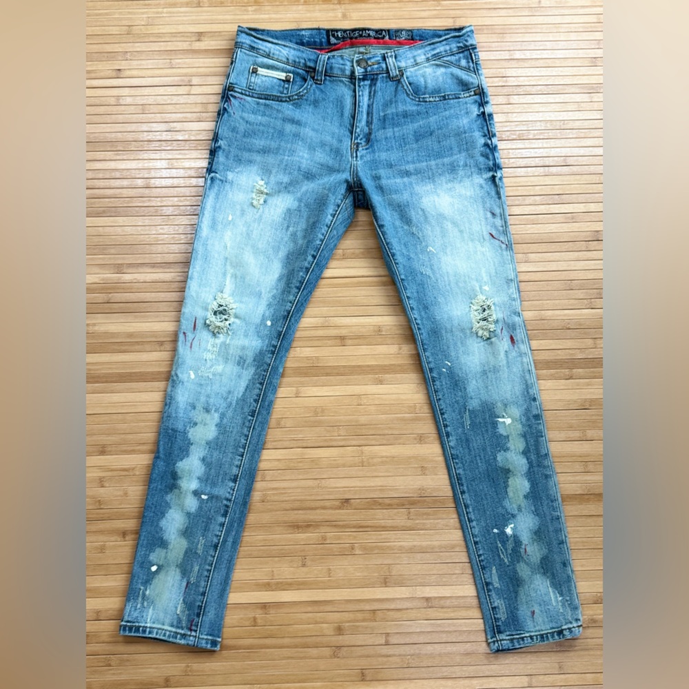 Heritage America Jeans, Men's Size 34x33 Distressed Medium Wash,
